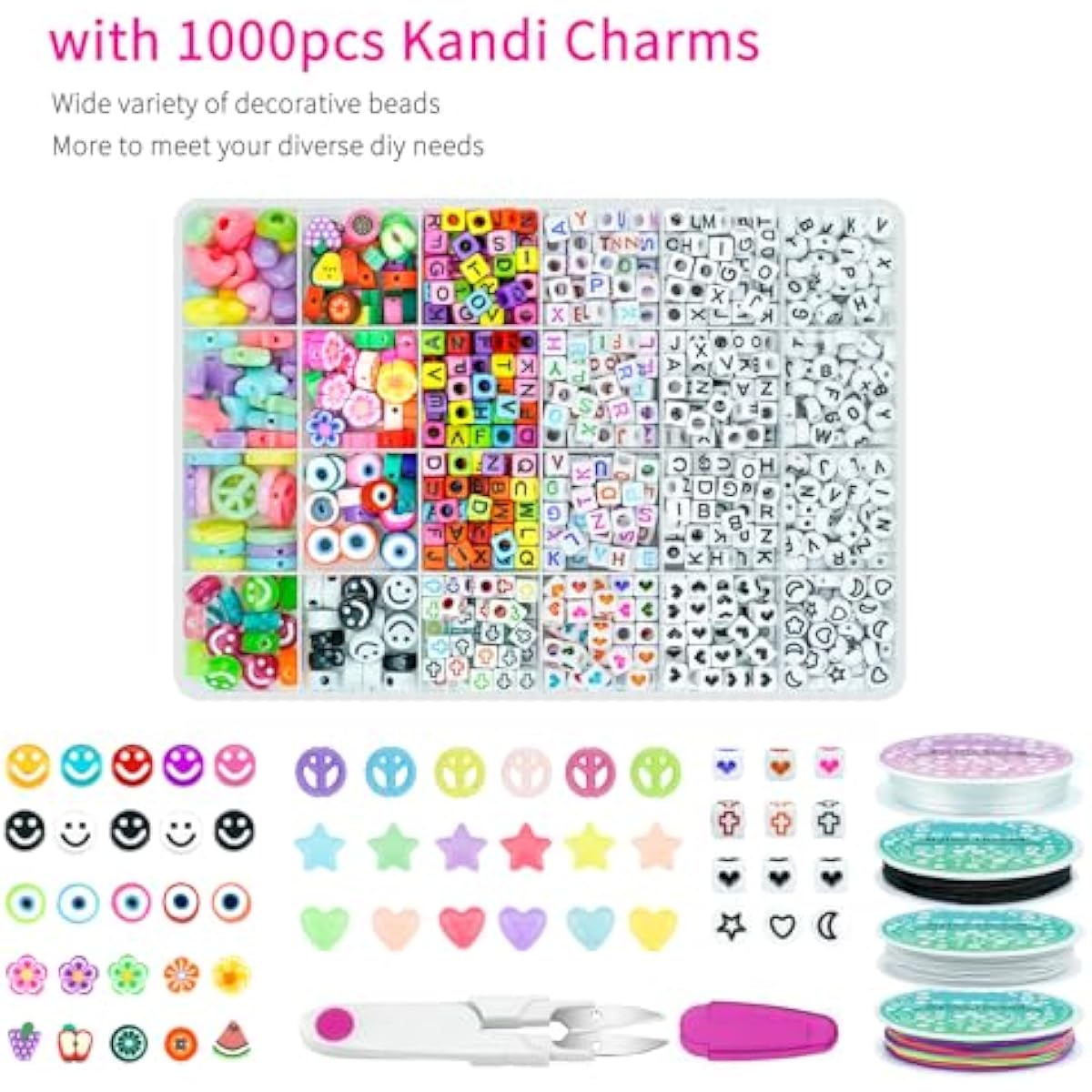5 Boxes Bracelet Making Kit Pony Beads, 96 Colors 6x9mm 3500Pcs Kandi Rave Beads for Bracelets Friendship Plastic Bead with 800Pcs Letter Bead Arts and Crafts for Kids Adults Keychain Jewelry Making