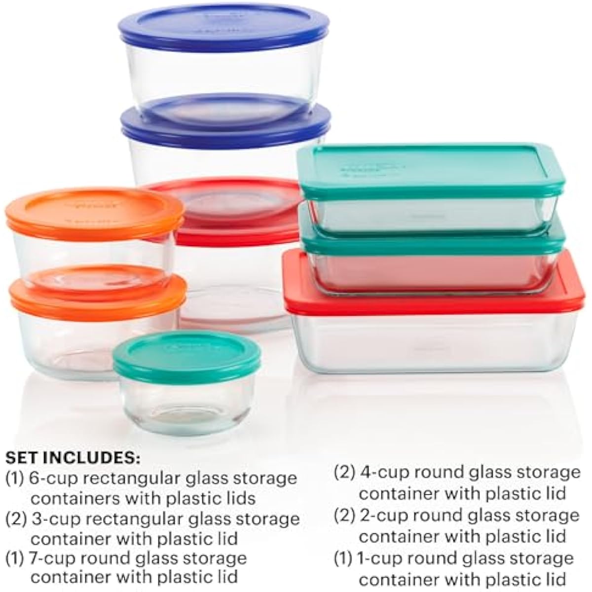 Pyrex Simply Store (9-Pack) Mixed Sized Glass Food Storage Set, Round & Rectangular Containers With Plastic Lids, BPA-Free, Dishwasher & Microwave Safe
