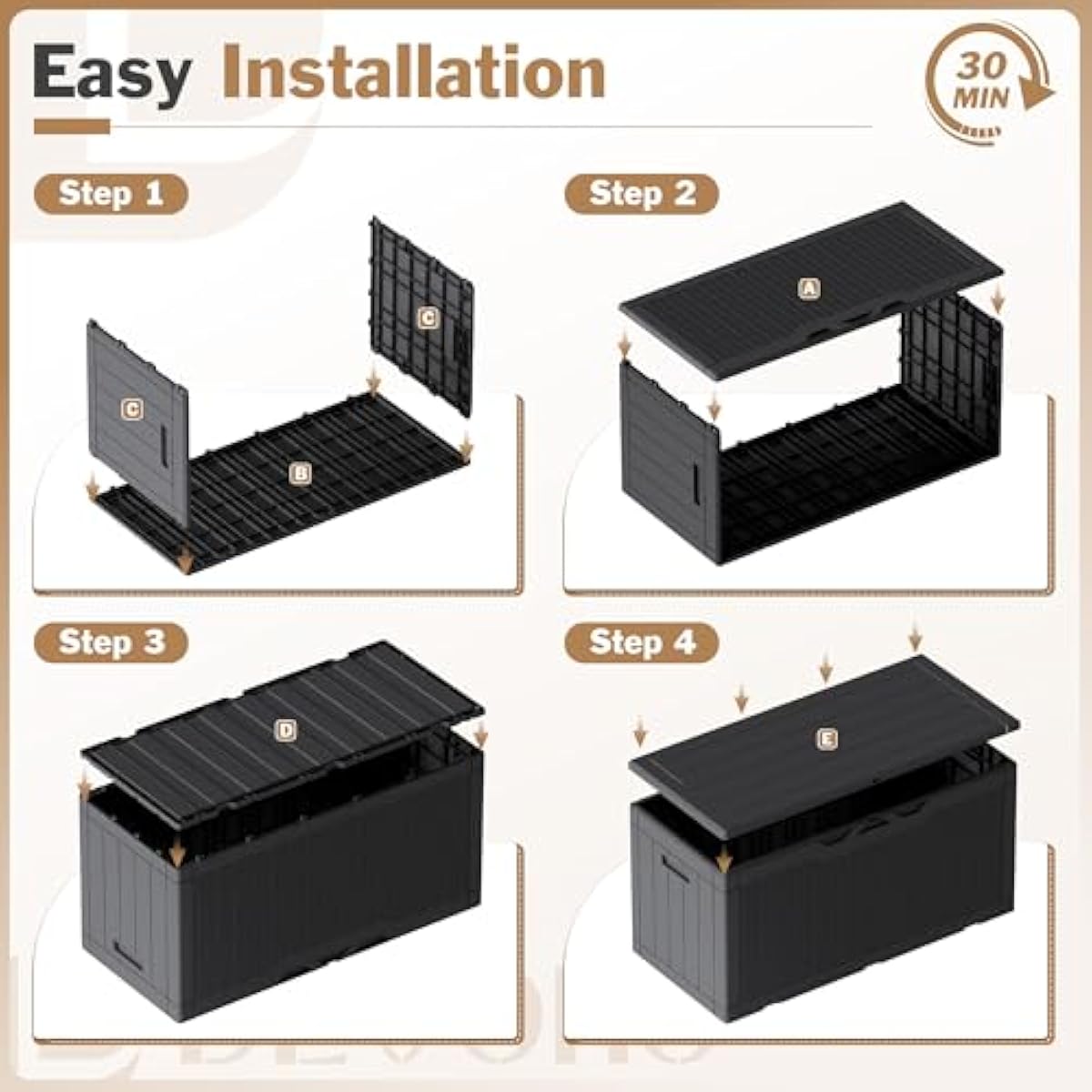 Devoko 100 Gallon Waterproof Large Resin Deck Box Indoor Outdoor Lockable Storage Container for Patio Furniture Cushions Garden Tools (100 Gallon, Black)