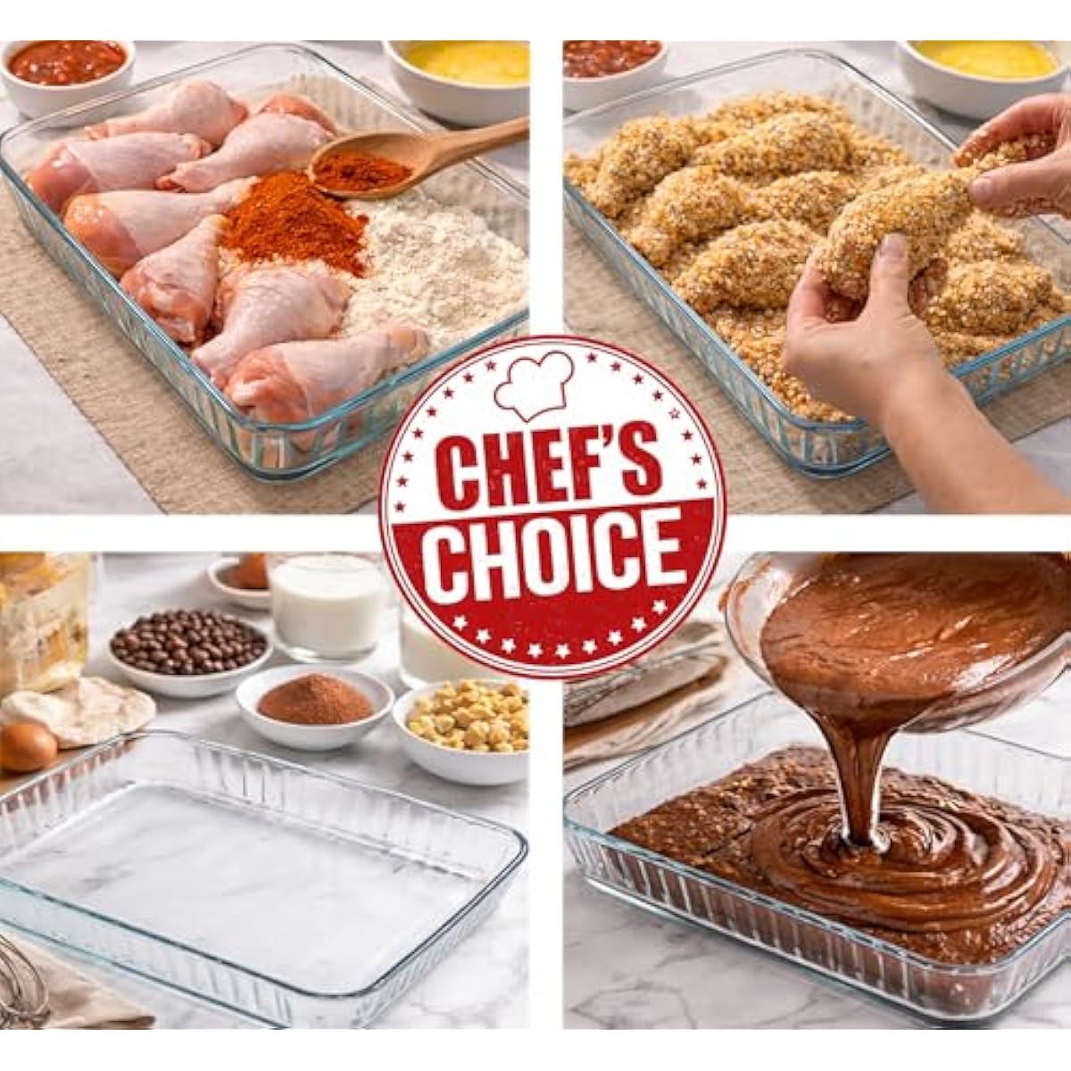Ums 4-Qt (16" x 11" x 2") Glass Baking Dishes for Oven, Glass Oven Pan & Tray Bakeware, Borosilicate Glass Casserole Dish Cookware, Microwave & Oven-Safe Clear Bakeware