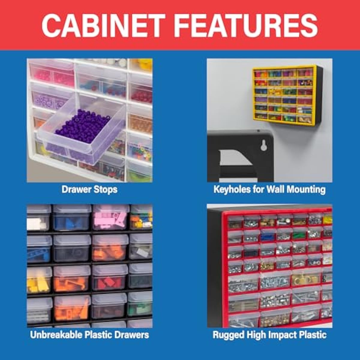 Akro-Mils 44-Drawer Plastic Drawer Storage Cabinet for Garage Organization, Bead Organizer, Building Bricks Storage, Teacher Toolbox, Makeup Organizer, 20" W x 6" D x 16" H, 10144 Black