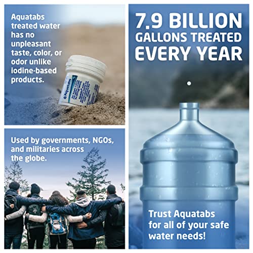 Aquatabs Water Purification Tablets (397mg, 100 Pack). Water Filtration System for Camping, Boating, Emergency Water, Survival Kit, and Marine. Easy-to-Use Water Purifier Treatment.