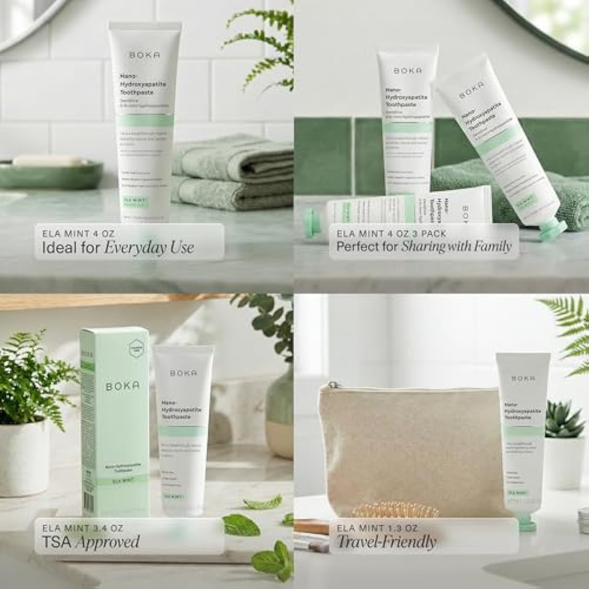 Boka Fluoride Free Toothpaste, Nano Hydroxyapatite Toothpaste, Appropriate for Sensitive Teeth - for Adult Oral Care - Ela Mint Flavor, 4 Fl Oz 1Pk US Manufactured