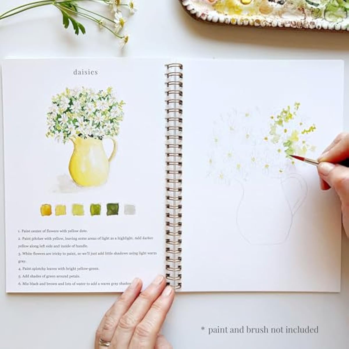 Flowers Watercolor Workbook by Emily Lex Studio, 12 Beginner Friendly Sketched Illustrations, Lay Flat Spiral Pages, 6.5 x 9 inch, 120lb Watercolor Paper