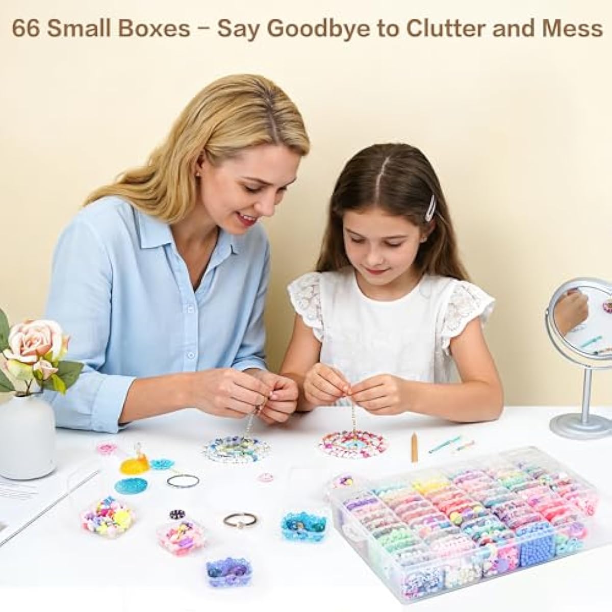 DILIBRA Large Bead Organizer Box, 66 Pcs Small Clear Storage Containers with Labels, Mini Bead Organizers and Storage Craft Case with Handle for Jewelry Bracelet Screws Seeds Diamonds Arts Small Parts