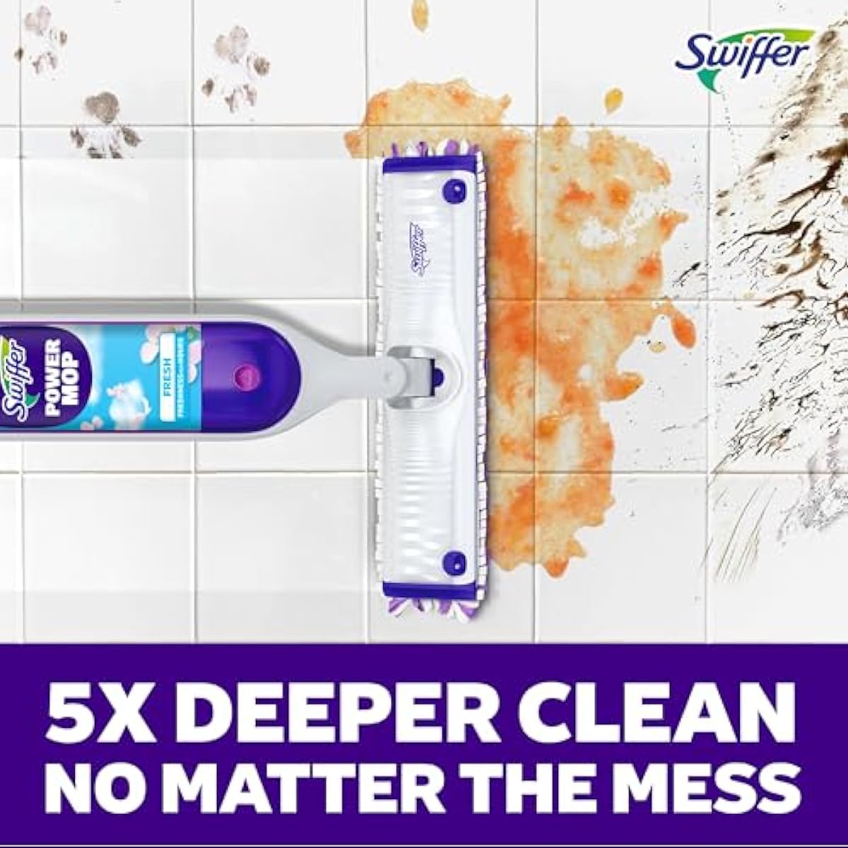 Swiffer PowerMop Multi-Surface Mop Kit for Floor Cleaning, Fresh Scent, Mopping Kit Includes PowerMop, 2 Mopping Pad Refills, 1 Floor Cleaning Solution with Fresh Scent and 2 Batteries