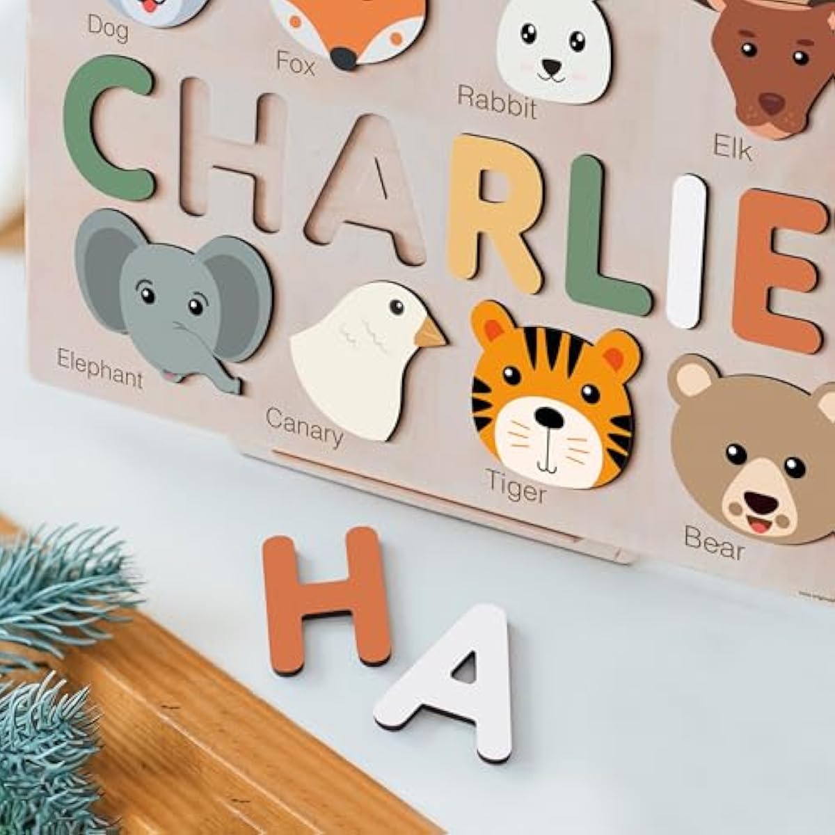 Personalized Name Puzzle for Toddlers 1-3 | Safari, Farm & 12 Themes | Handmade Wooden Montessori Toy, Keepsake Nursery Decor & Perfect 1st Birthday Gift for Boy Girl