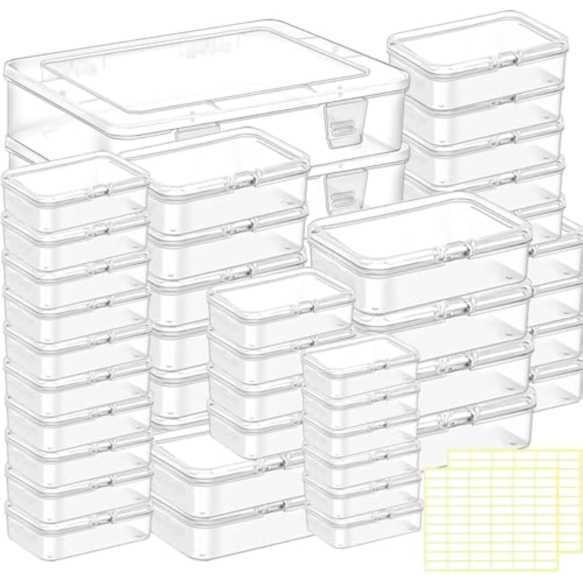 Bead storage container,44pcs of different sizes rectangular mini clear plastic storage box with hinged lid and label for bracelet making DIY jewelry craft nail organizer,Mix Size-2