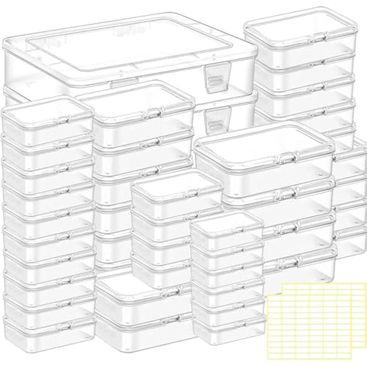 Bead storage container,44pcs of different sizes rectangular mini clear plastic storage box with hinged lid and label for bracelet making DIY jewelry craft nail organizer,Mix Size-2
