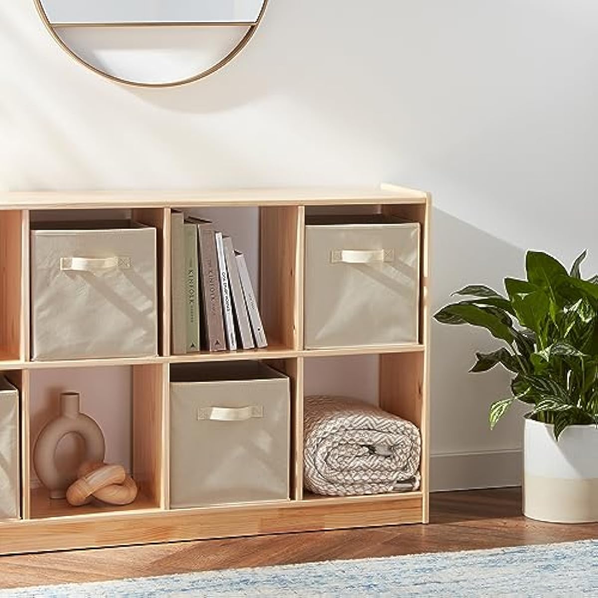 Amazon Basics Collapsible Fabric Storage Cube Bins Organizer with Handles, Sturdy, Beige, 13-x-13-x-13-inch, Pack of 6
