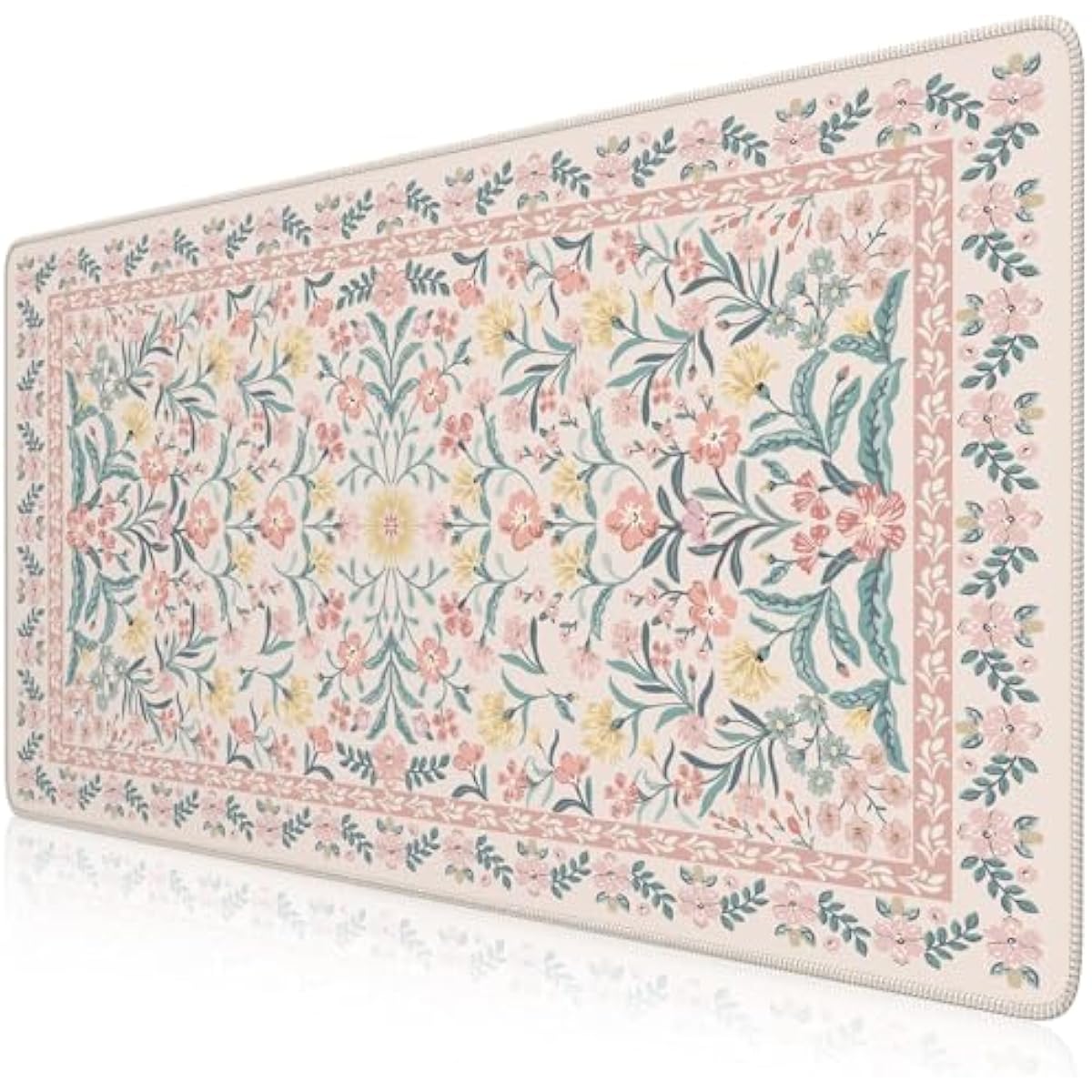 iCasso Pink Floral Desk Mat, Desk Pad, XXL Large Mouse Pad, Anti-Slip Big Mousepad with Stitched Edges, Computer Mouse Pads for Desktop Decor, Cute Office Desk Accessories for Women(Pink)