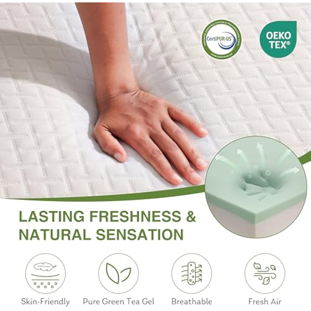 EGOHOME 8 Inch Twin Mattress, Memory Foam Mattress with Cooling Green Tea Gel, Relieve Pressure with Medium Firm Support, CertiPUR-US Certified, 75''L x 38''W, White