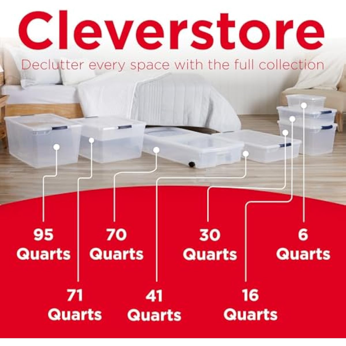 Rubbermaid Cleverstore 71 Qt Clear Storage Bins with Lids, 4-Pack, Stackable, BPA-Free, Made in USA