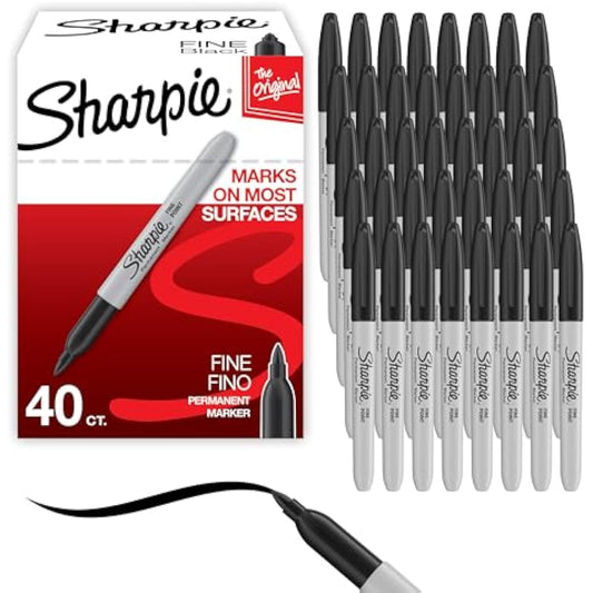 Sharpie Permanent Markers, Fine Tip, Black, 40 Count - Office Supplies, Quick Drying, Fade Resistant, For Wood, Plastic, Paper, Metal, And More
