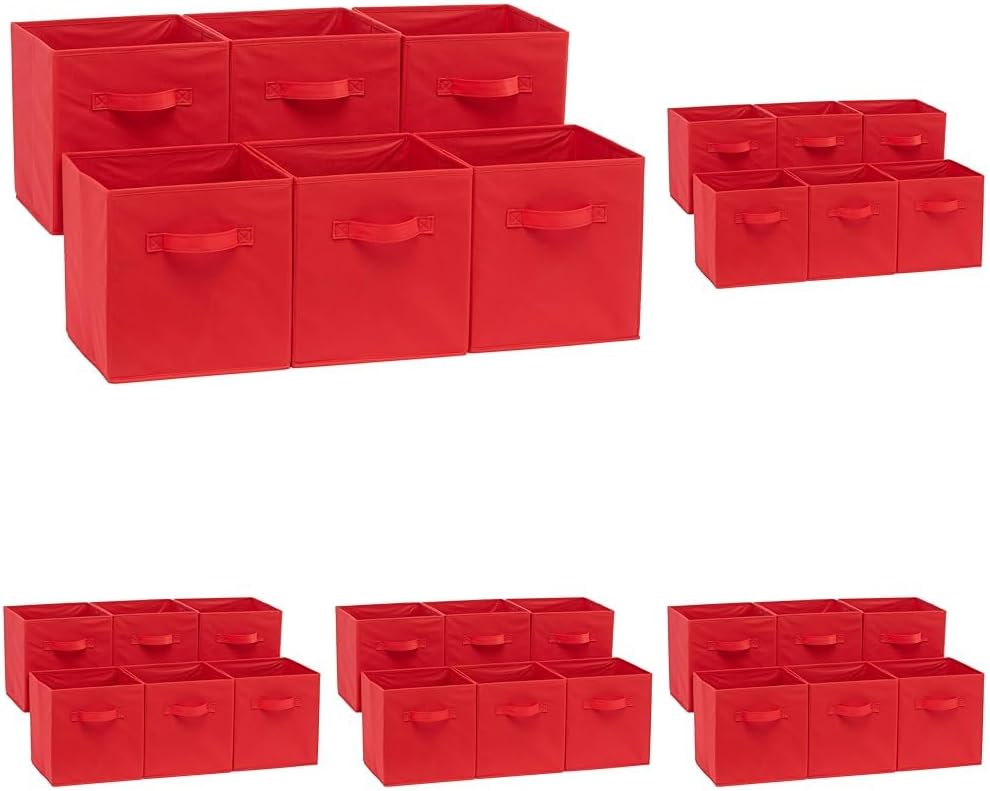 Amazon Basics Collapsible Fabric Storage Cube Bins Organizer with Handles, Sturdy, Beige, 13-x-13-x-13-inch, Pack of 6