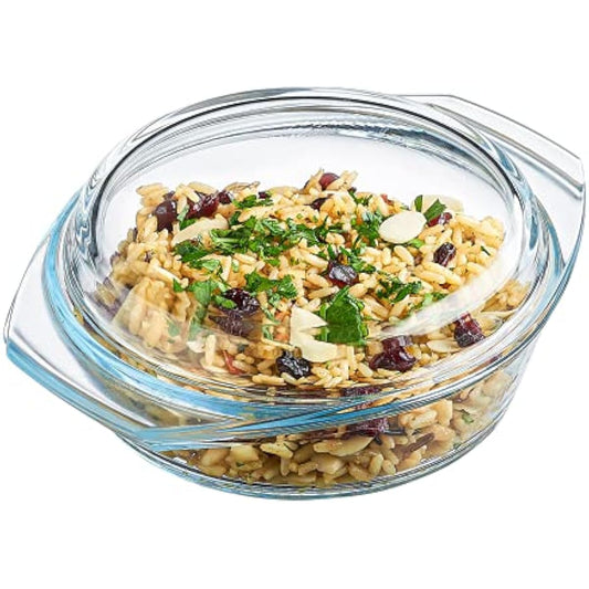 Simax Casserole Dish With Lid, 24 Ounce Round Glass Cookware, Oven and Microwave Safe Borosilicate Glass, Made In Europe 0.75 Qt