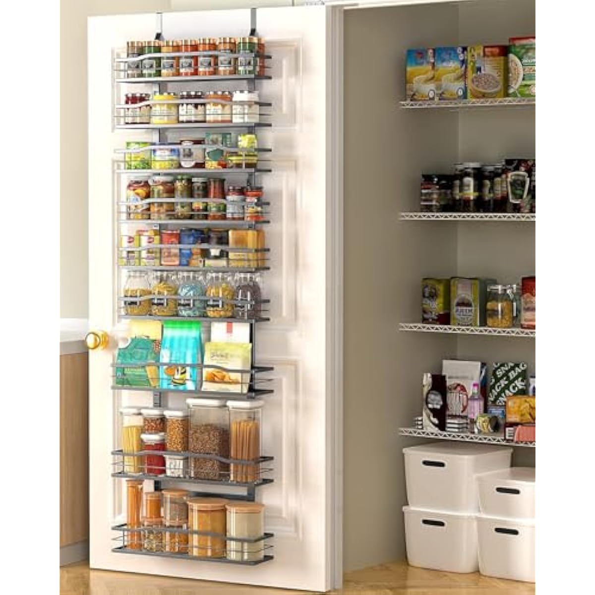 Moforoco 9-Tier Over The Door Pantry Organizer, Pantry Organization and Storage, Black Hanging Basket Wall Spice Rack Seasoning Shelves, Home & Kitchen Bedroom Bathroom House Essentials