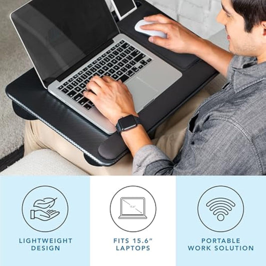 LAPGEAR Home Office Pro Lap Desk with Wrist Rest, Mouse Pad, and Phone Holder - Black Carbon - Fits up to 15.6 Inch Laptops - Style No. 91598