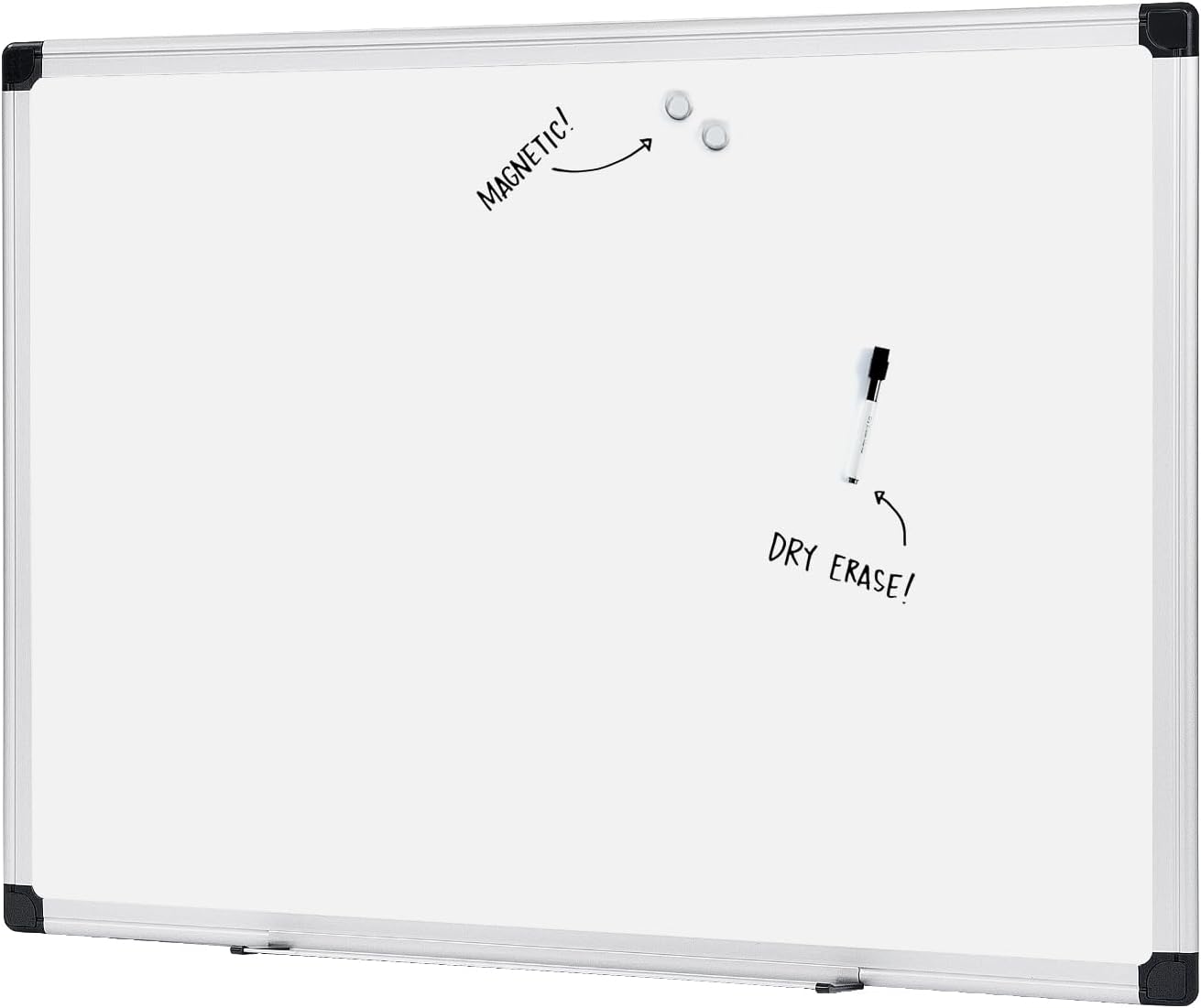 Amazon Basics Magnetic Dry Erase Whiteboard, 24" x 18", Aluminum Frame, Silver/White, Presentation Board for Writing Notes