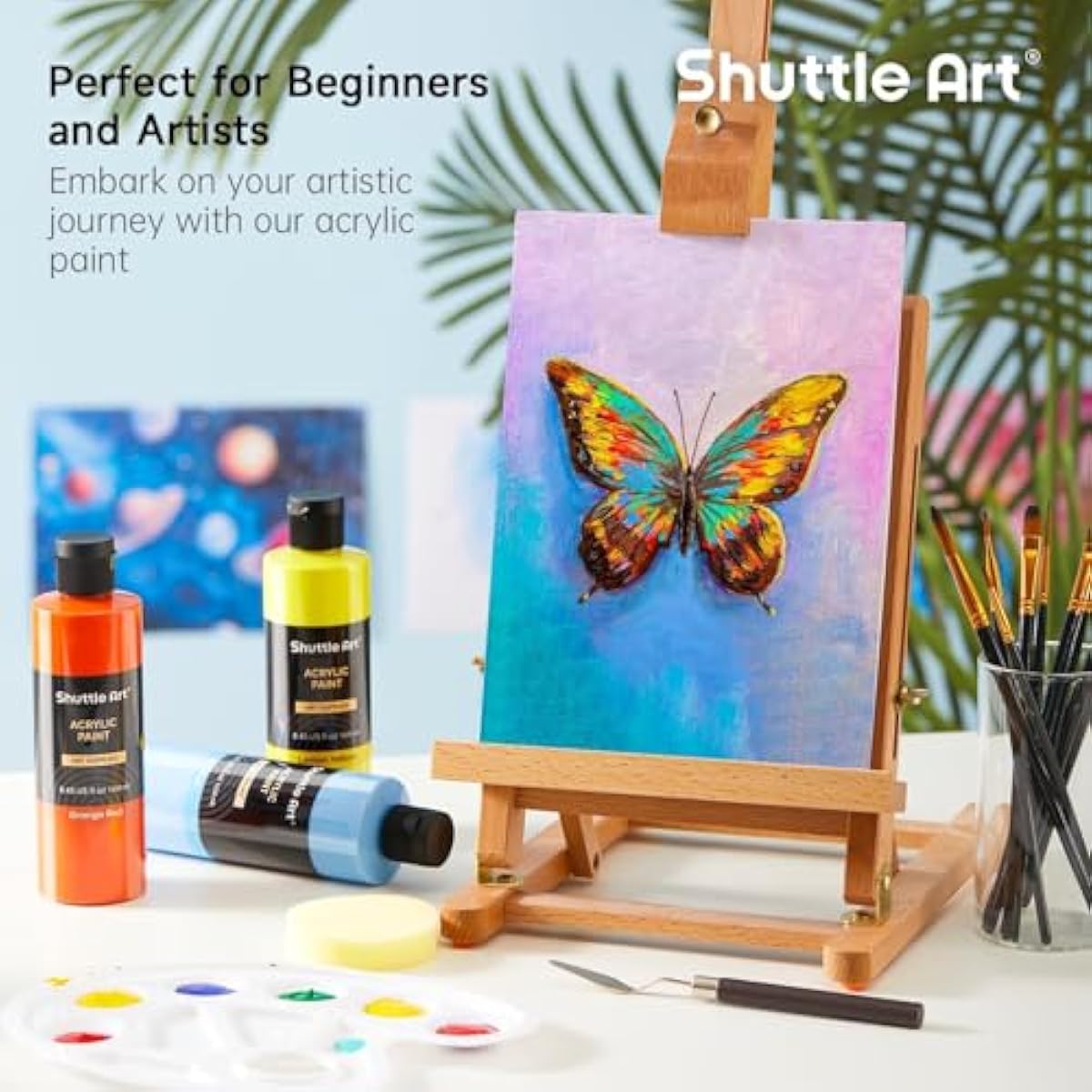 Shuttle Art 18 Colors Acrylic Paint Bottle Set (250ml/8.45oz), Rich Pigmented Bulk Painting Supplies for Artists, Beginners and Kids on Rocks Crafts Canvas Wood Ceramic