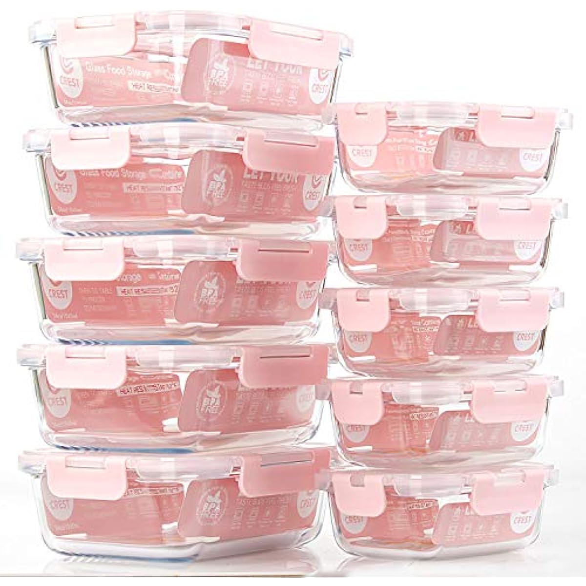 C CREST [10 Pack] Glass Meal Prep Containers, Food Storage Containers with Lids Airtight, Glass Lunch Boxes, Microwave, Oven, Freezer and Dishwasher Safe