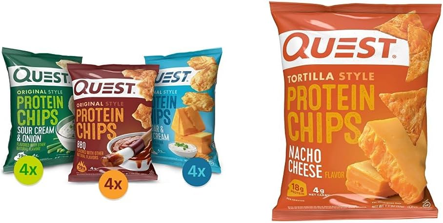 Quest Nutrition Nacho Cheese Tortilla Style Protein Chips, 18g Protein, 4g Net Carb, Low Carb, Gluten Free, 1.1 oz (Pack of 12)