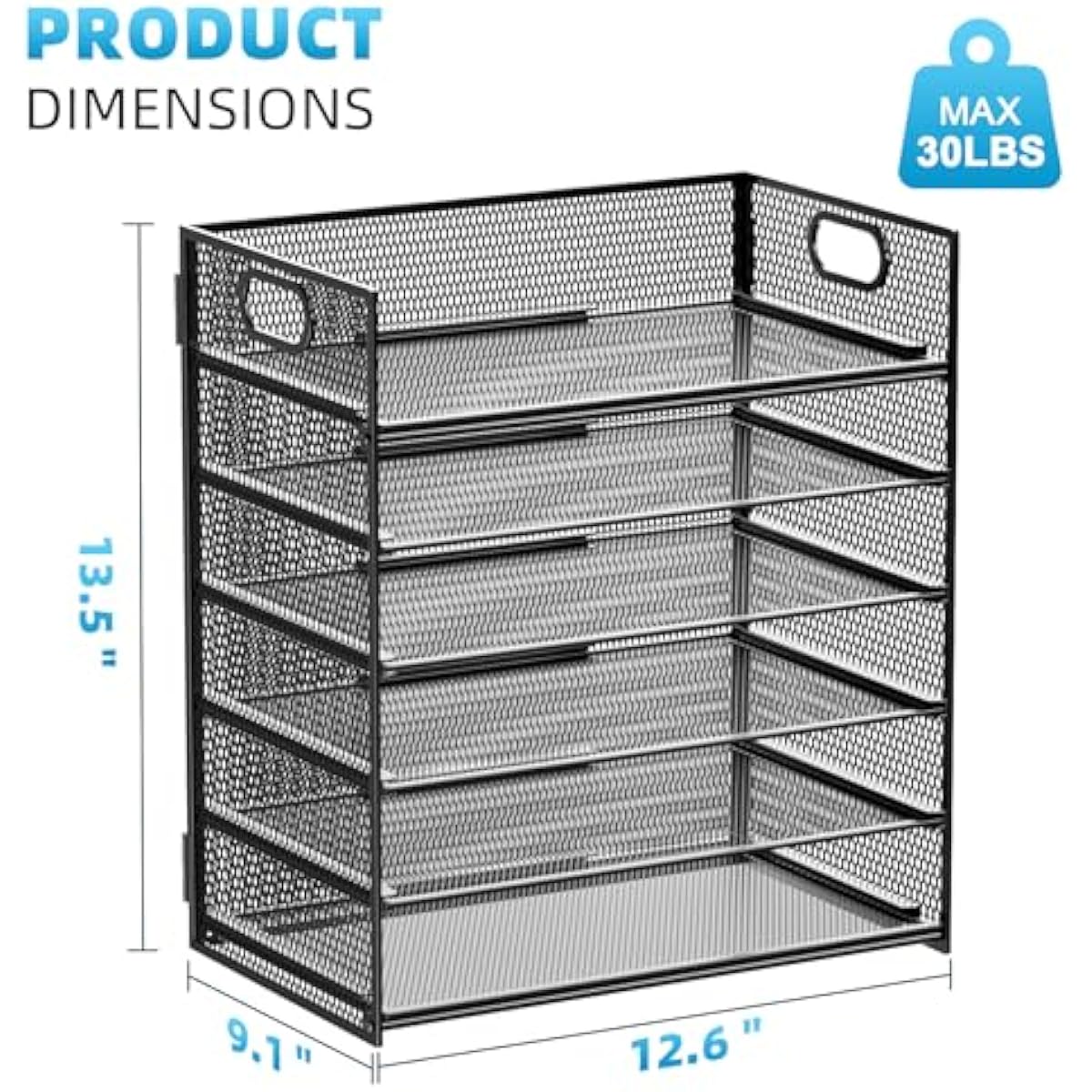 Marbrasse 6 Tier Paper Organizer Letter Tray - Mesh Desk File Organizer with Handle, Paper Sorter Organizer for Letter/A4 Office File Folder Holder - Black