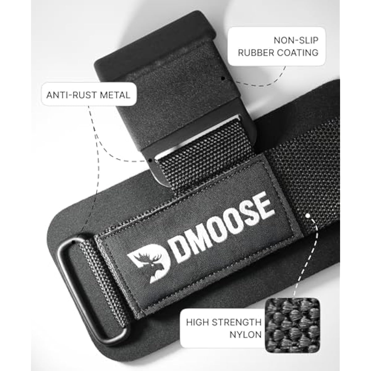 DMoose Fitness Weight Lifting Hooks (Pair) for Deadlifts, Pull Ups, Rows & Shrugs - Anti-Rip Nylon Strap Hand Grips with Thick Wrist Padding - Heavy Duty Wrist Straps for Weightlifting & Gym Workouts