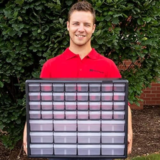 Akro-Mils 44-Drawer Plastic Drawer Storage Cabinet for Garage Organization, Bead Organizer, Building Bricks Storage, Teacher Toolbox, Makeup Organizer, 20" W x 6" D x 16" H, 10144 Black