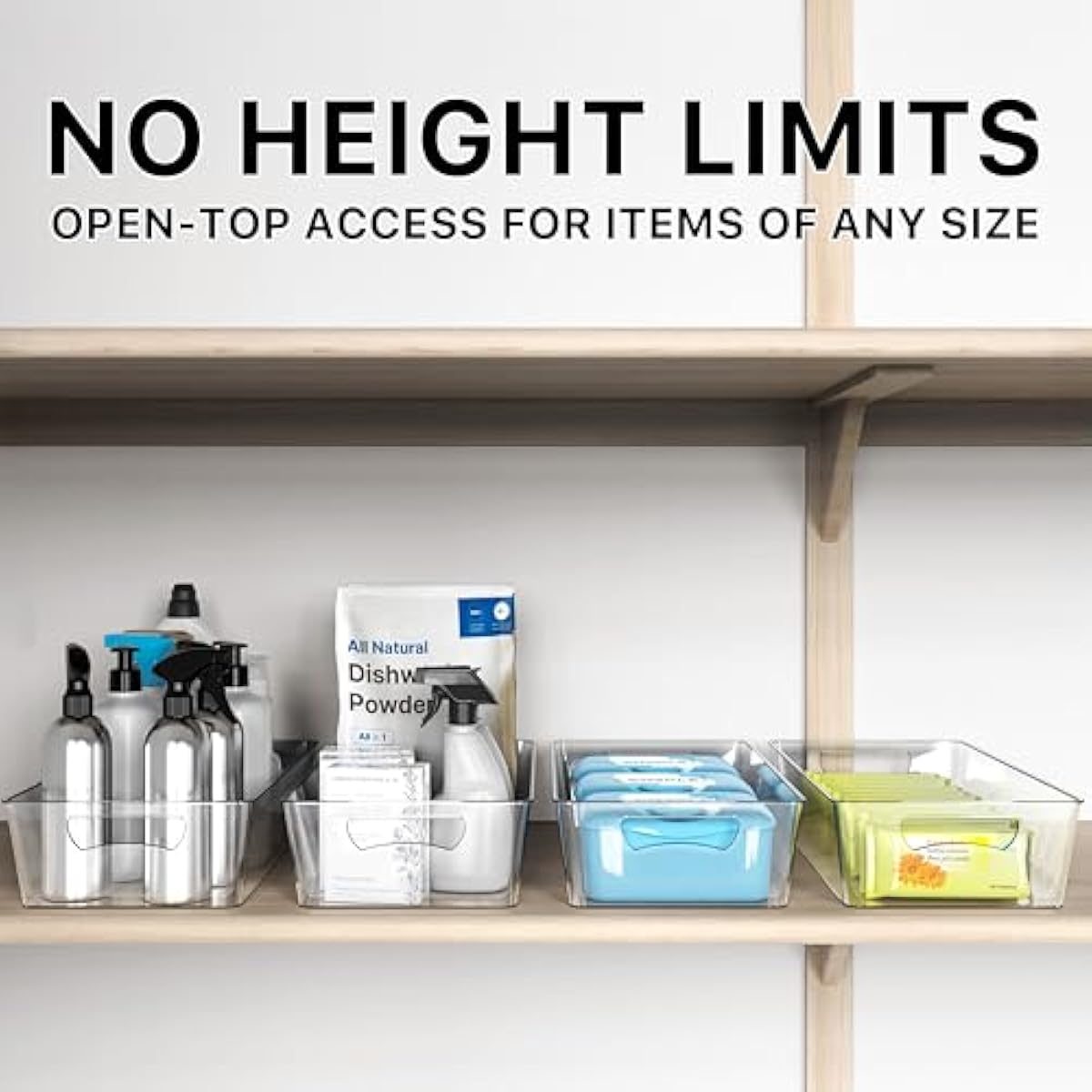 Simple Houseware 4 Pcs Kitchen Clear Bin Storage Organizer, 15" x 8" x 3.75"