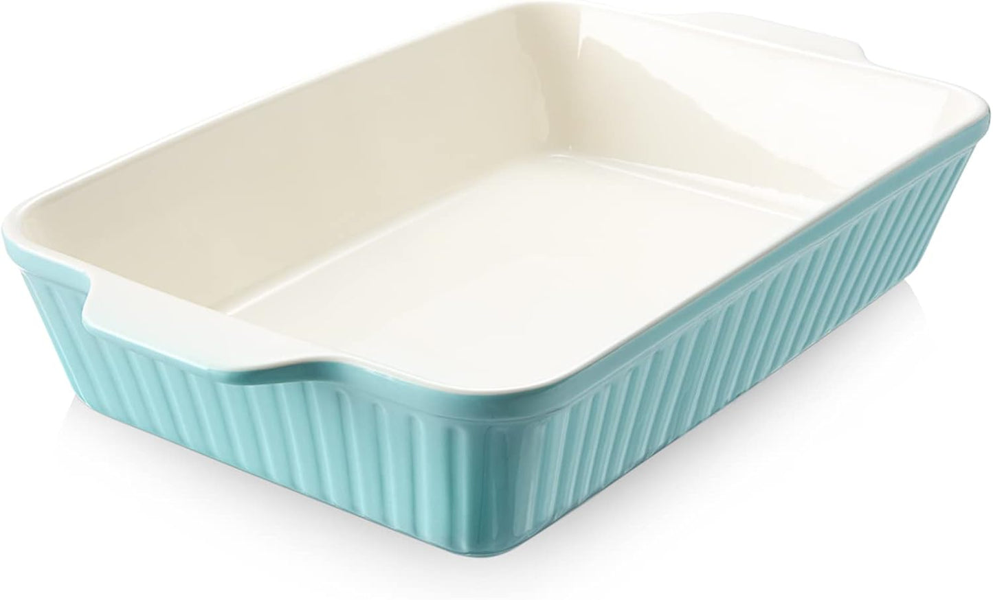 DOWAN Casserole Dish, 9x13 Ceramic Baking Dish, Large Lasagna Pan Deep for Oven, 4.2 Quarts Baking Pan with Handles, Oven Safe and Durable Bakeware for Lasagna, Home Decor, Wedding Gift, Soft White