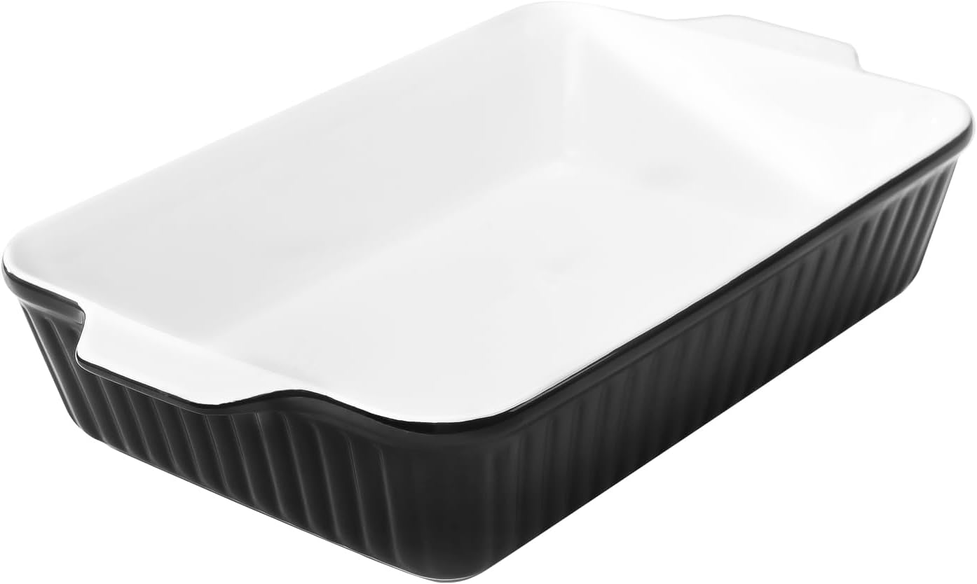 DOWAN Casserole Dish, 9x13 Ceramic Baking Dish, Large Lasagna Pan Deep for Oven, 4.2 Quarts Baking Pan with Handles, Oven Safe and Durable Bakeware for Lasagna, Home Decor, Wedding Gift, Soft White