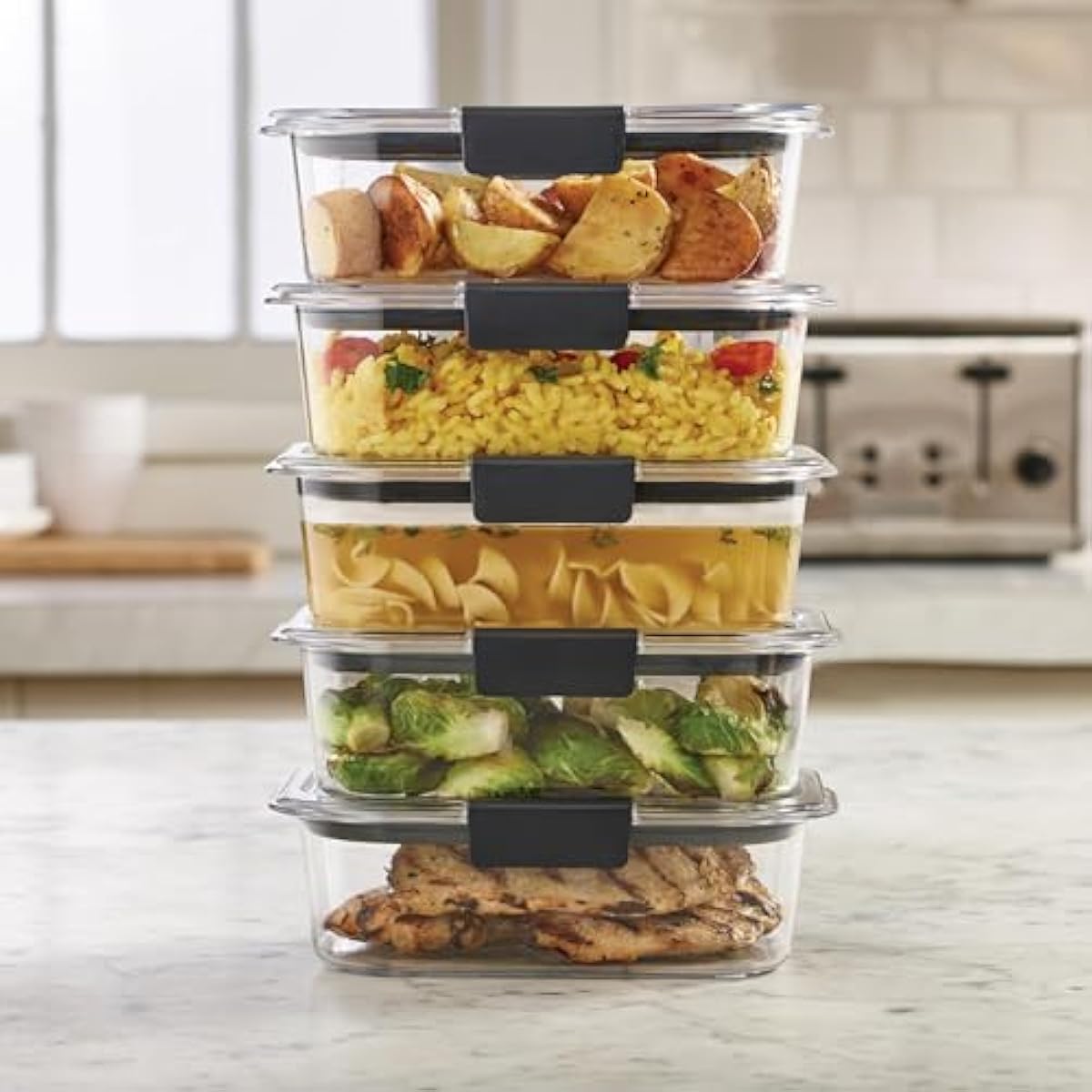 Rubbermaid Brilliance Tritan Plastic Food Storage Containers BPA Free Airtight Lids Ideal for Lunch Meal Prep & Leftovers Set of 5 (3.2 Cup)