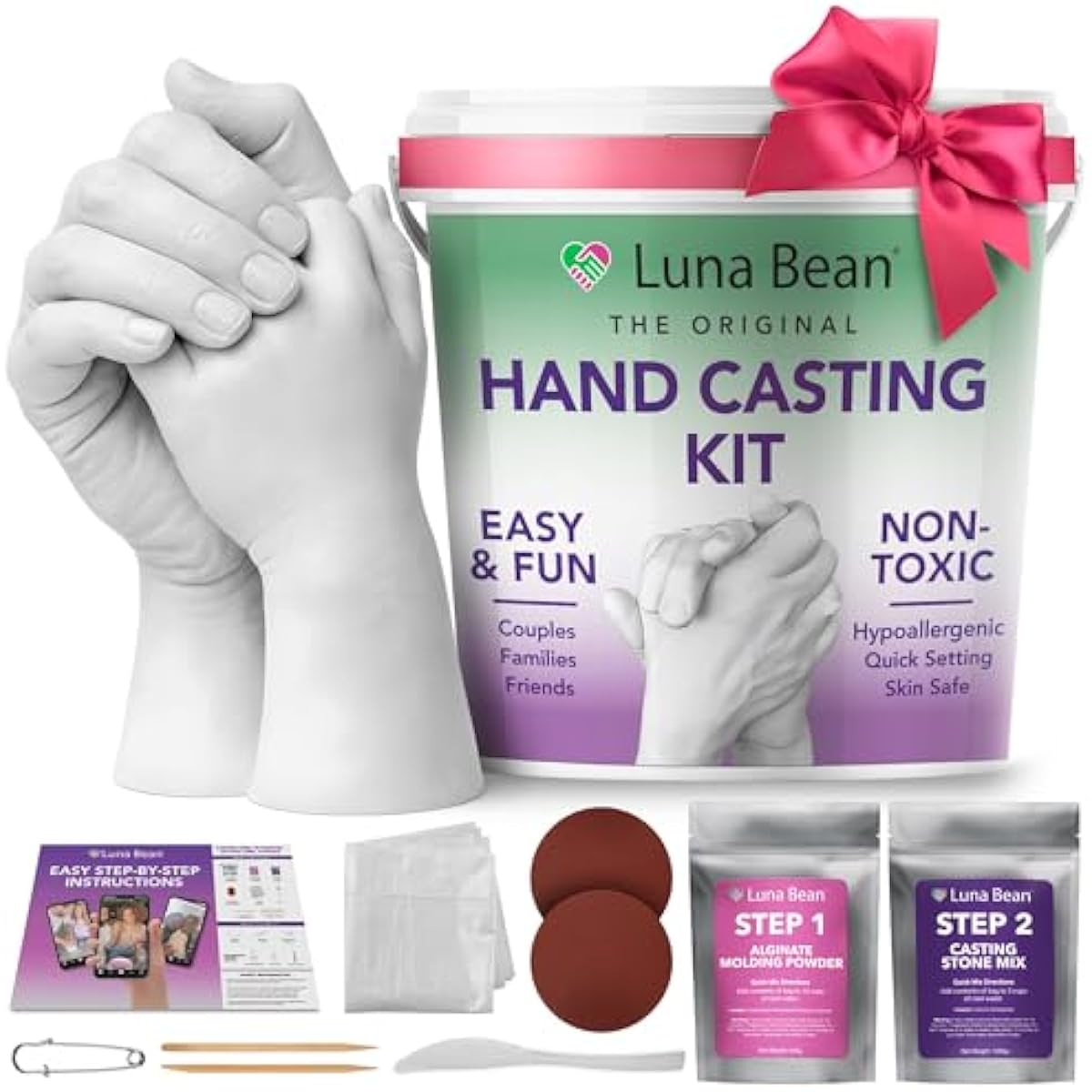 Luna Bean Hand Casting Kit – The Original Hand Mold Kit – Mothers Day Gifts for Mom - Anniversary Engagement Gifts for Women Men Couples Wife Boyfriend Girlfriend Wedding Bridal Shower