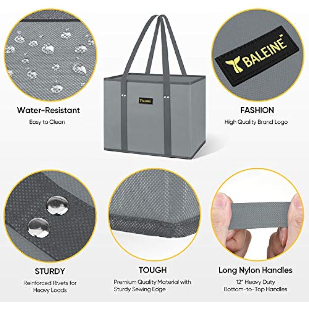 BALEINE 3Pk Reusable Grocery Bags, Foldable Shopping Bags for Groceries with Reinforced Bottom & Handles (Blossom Season)