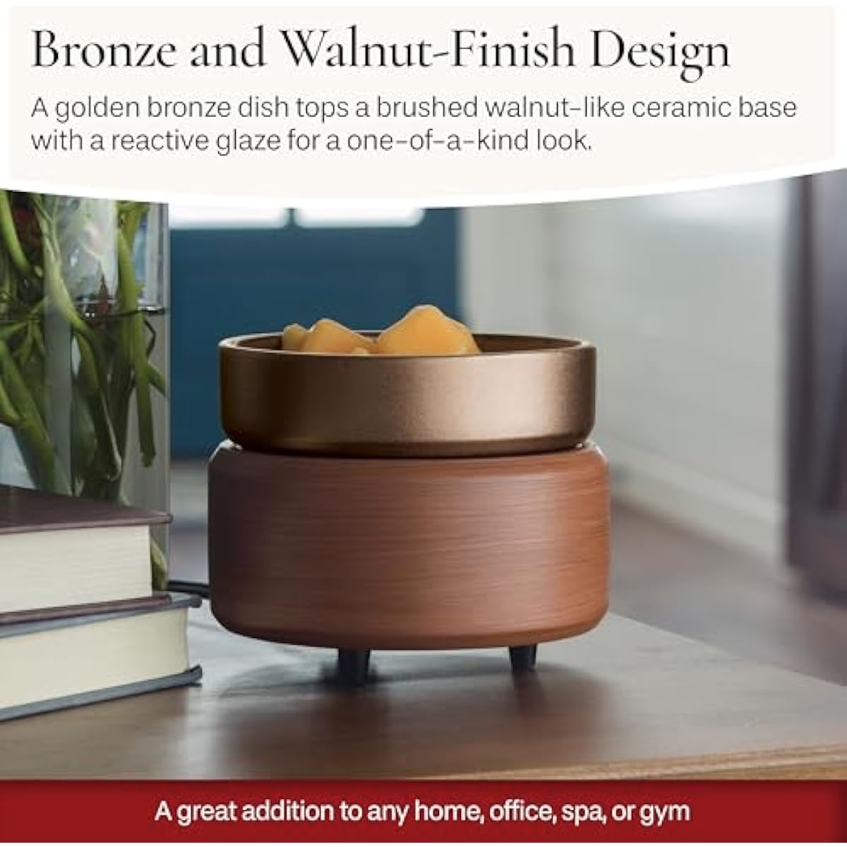 Candle Warmers ETC 2-in-1 Candle and Fragrance Warmer for Warming Scented Candles or Wax Melts and Tarts with to Freshen Room, Pewter Walnut