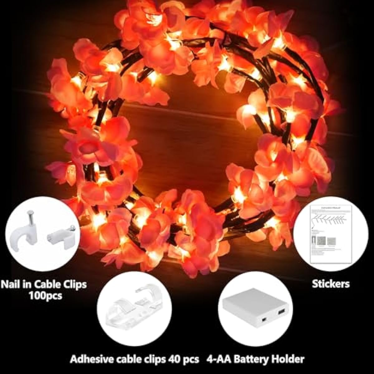 Cherry Enchanted Willow Vine Lights 7.55FT 144LED Pink Cherry Blossom Tree Branch Lights for Wall, Remote Timer,8 Light Model,Bedroom Wall Doors Wedding, Christmas, USB Battery Box