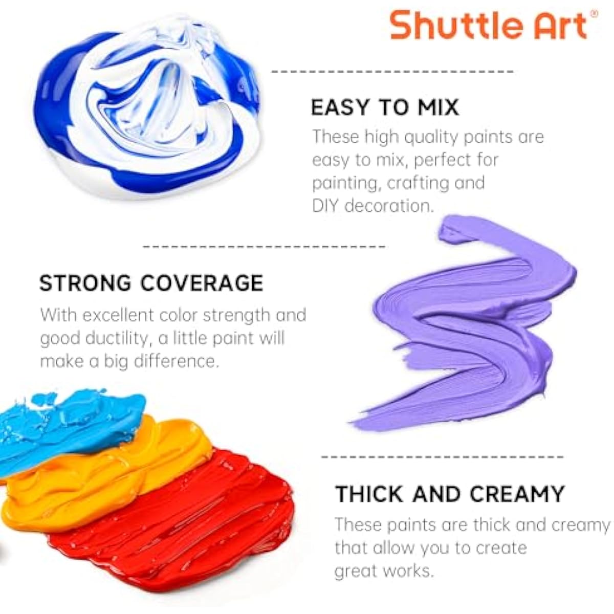 Shuttle Art Acrylic Paint, 36 Colors Acrylic Paint Set with Brushes & Palette, 2oz/60ml Bottles, Rich Pigments Non-toxic for Artists Kids & Adults, Painting on Canvas Rocks Ceramic Wood
