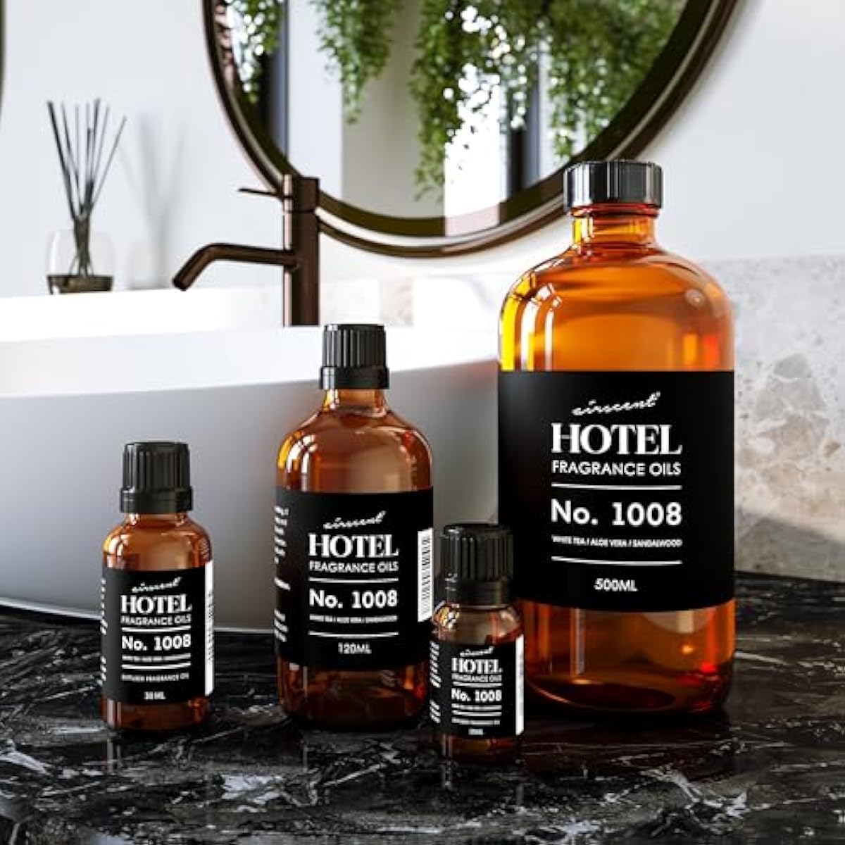 AirScent Hotel Diffuser Oil No. 1008 - White Tea, Aloe Vera & Sandalwood - Hotel Scent Dupe - Premium Fragrance Oil for Ultrasonic and Waterless Diffusers and Crafting - 120 mL, 4 fl oz Glass Bottle