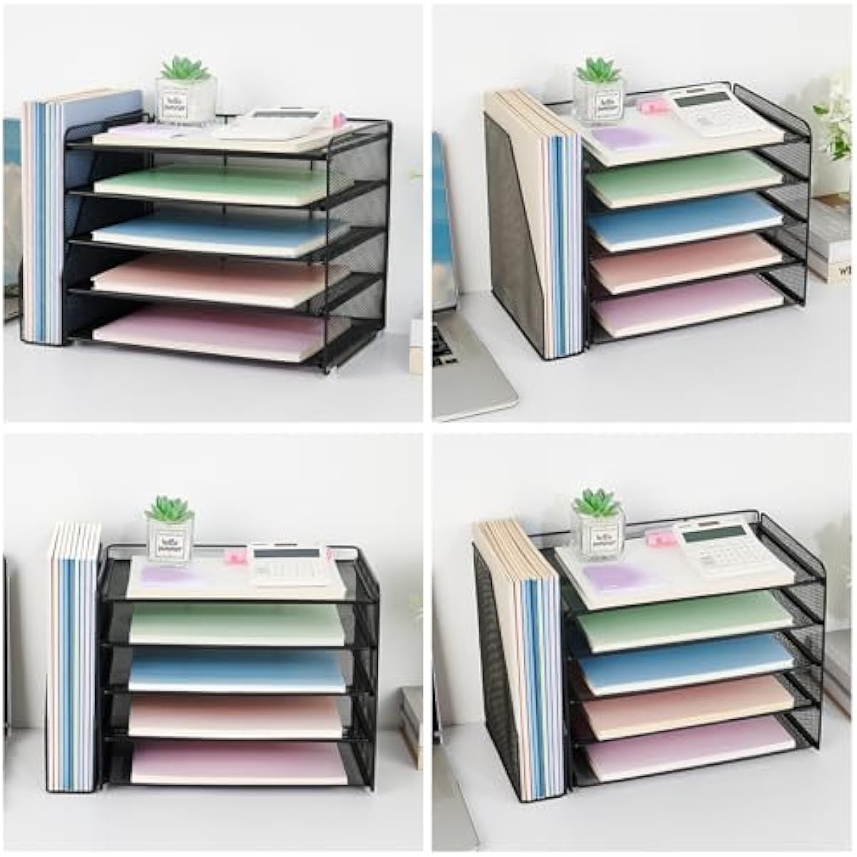 OPNICE Desk Organizer, 5-Tier Paper Organizer Letter Tray with Magazine Holder, Office Desk Accessories & Workspace Organizers, Desktop File Organizer for Office Supplies Storage, Black
