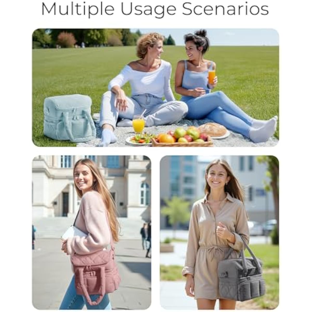 BAGSMART Lunch Bag Women, Double Deck Insulated Lunch Box, Quilted Puffer Lunch Tote, Leakproof, Durable & Reusable Large Lunch Cooler For Work Picnic Travel Meal Prep, Camel