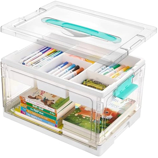 Vtopmart 24 QT Clear Plastic Craft Organizer with Removable Trays and Dividers, Storage Box for Coloring Books, Modeling Clay, Molds and Art Supplies, 1 Pack