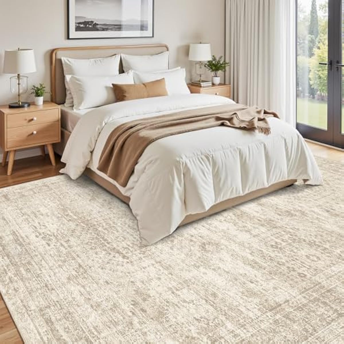Washable Area Rug 8x10, Large Soft Rugs for Living Room Vintage Beige Carpet 8x10 Area Rugs for Bedroom Dining Room Non-Slip Stain Resistant Under Table Rug