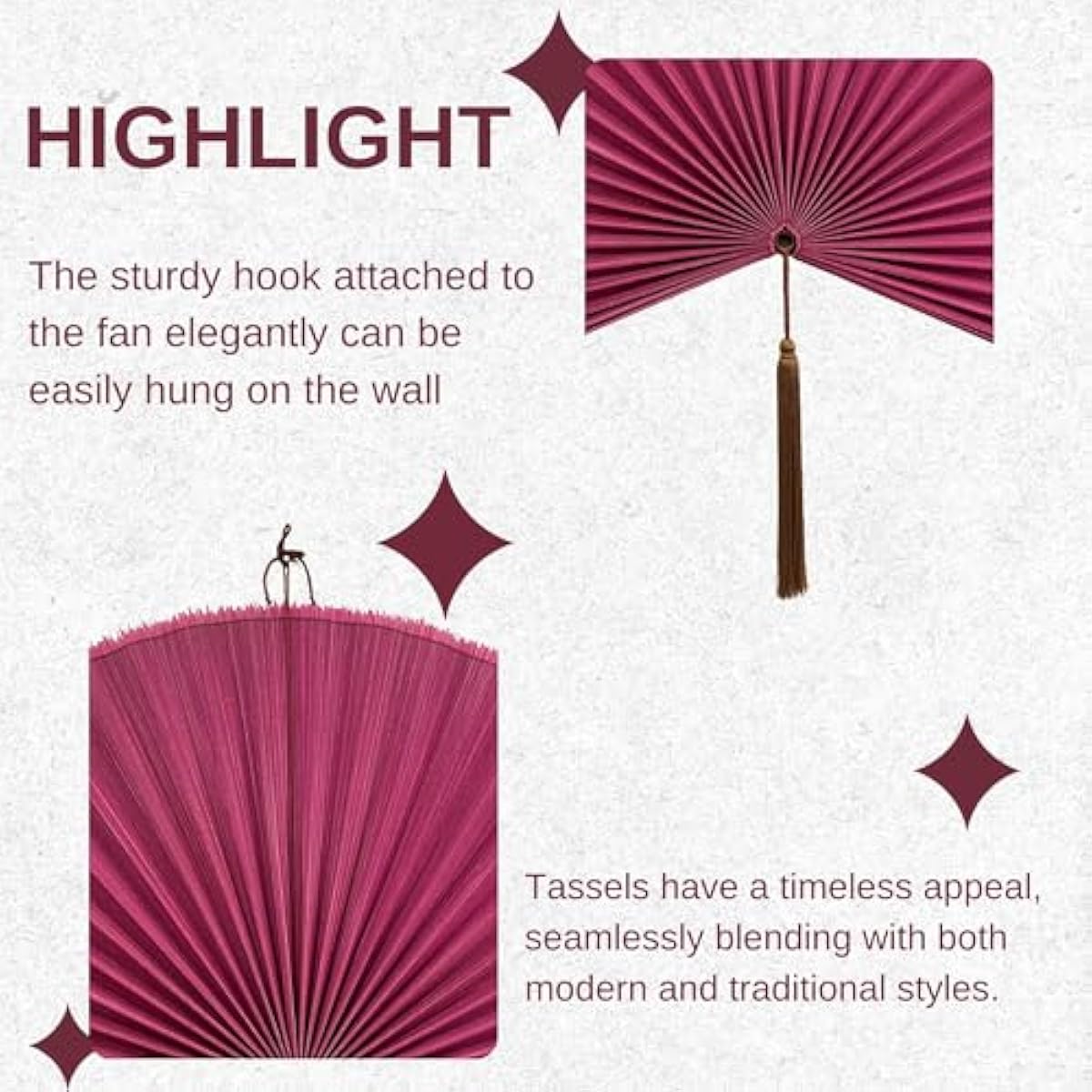 ChumDecor Fan Wall Decor,Large Bamboo Fan Wall Art For Boho Hanging Headboard,Decorative Folding Fan For Over Bed Decorations, (Pink, 40inch)