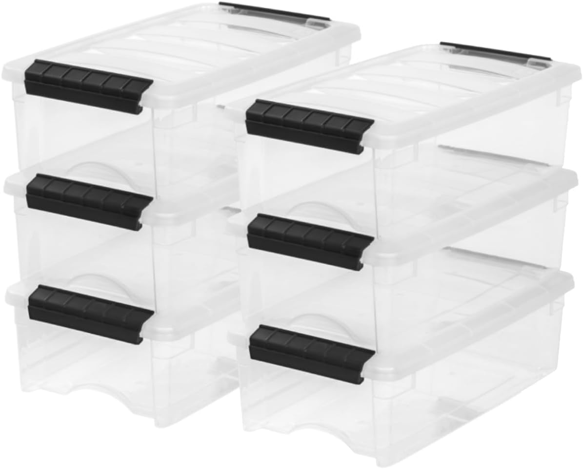 IRIS USA 13 QT Plastic Storage Box with Lid and Latches - 6 Pack - BPA-Free, See-Through Organizing Solution, Durable Nestable Stackable Containers, Secure Pull Handle - Clear