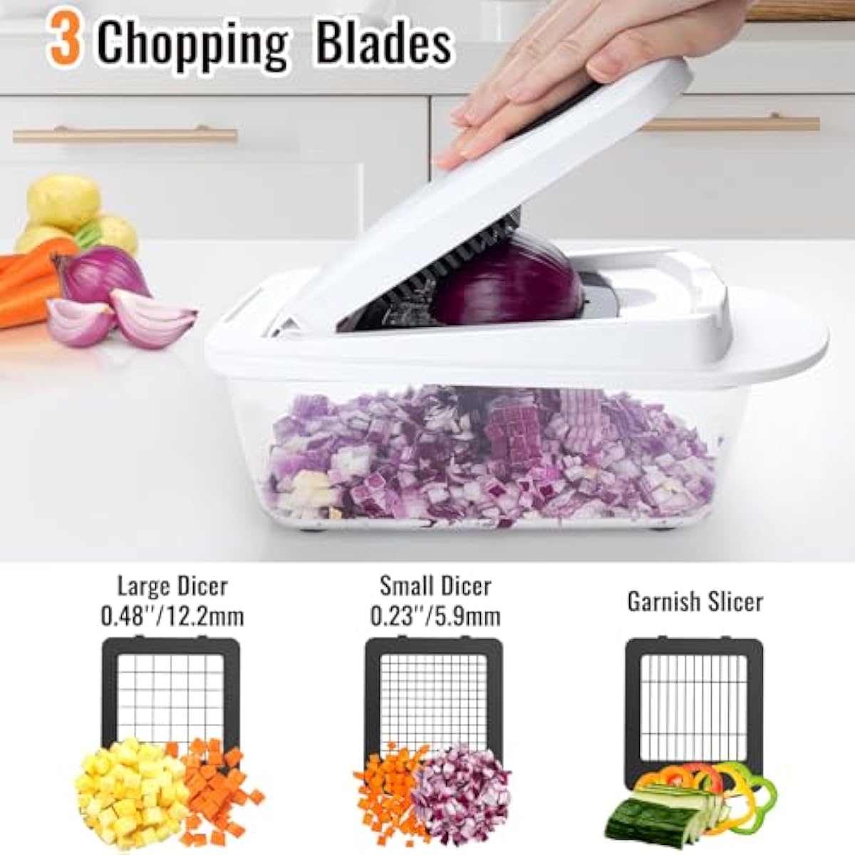 8 Blade All-in-1 Vegetable Chopper Mandoline Slicer with Container, Food Chopper, Onion Chopper, Veggie Cutter for Salad, Kitchen Gadgets Accessories Essentials, White