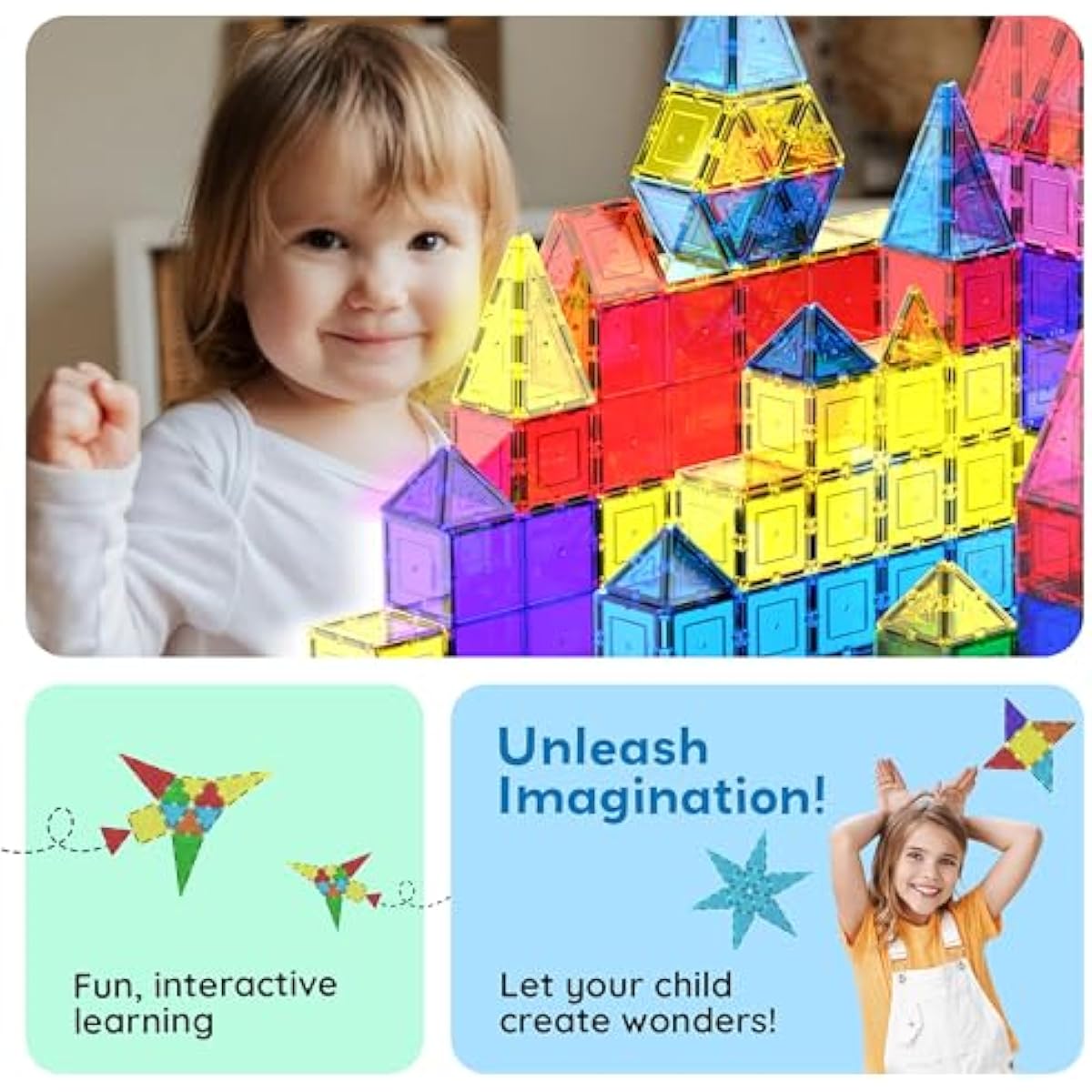 PicassoTiles 100 Piece Set 100pcs Magnet Building Tiles Clear Magnetic 3D Blocks Construction Playboards, Creativity Beyond Imagination, Inspirational, Recreational, Educational Conventional