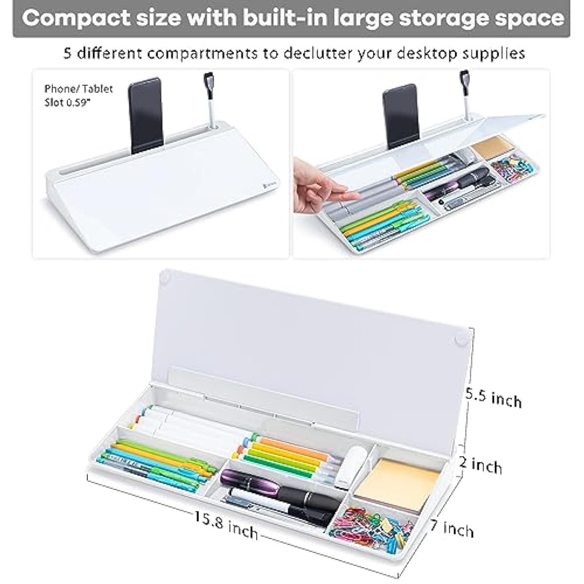 Varhomax Glass Desk Whiteboard with Storage, Desktop Organizer to-do List Memo Notepad Dry Erase White Board for Home Office and School Supplies (White)