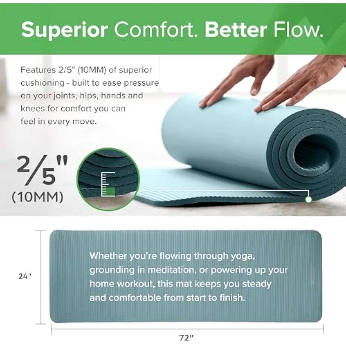 Gaiam Yoga Mat, Pilates & Exercise Mat, Thick 2/5" (10mm) Workout Mat with Easy-Cinch Carrying Strap for Home & Gym Workouts