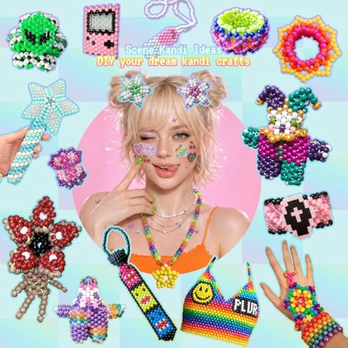 5 Boxes Bracelet Making Kit Pony Beads, 96 Colors 6x9mm 3500Pcs Kandi Rave Beads for Bracelets Friendship Plastic Bead with 800Pcs Letter Bead Arts and Crafts for Kids Adults Keychain Jewelry Making